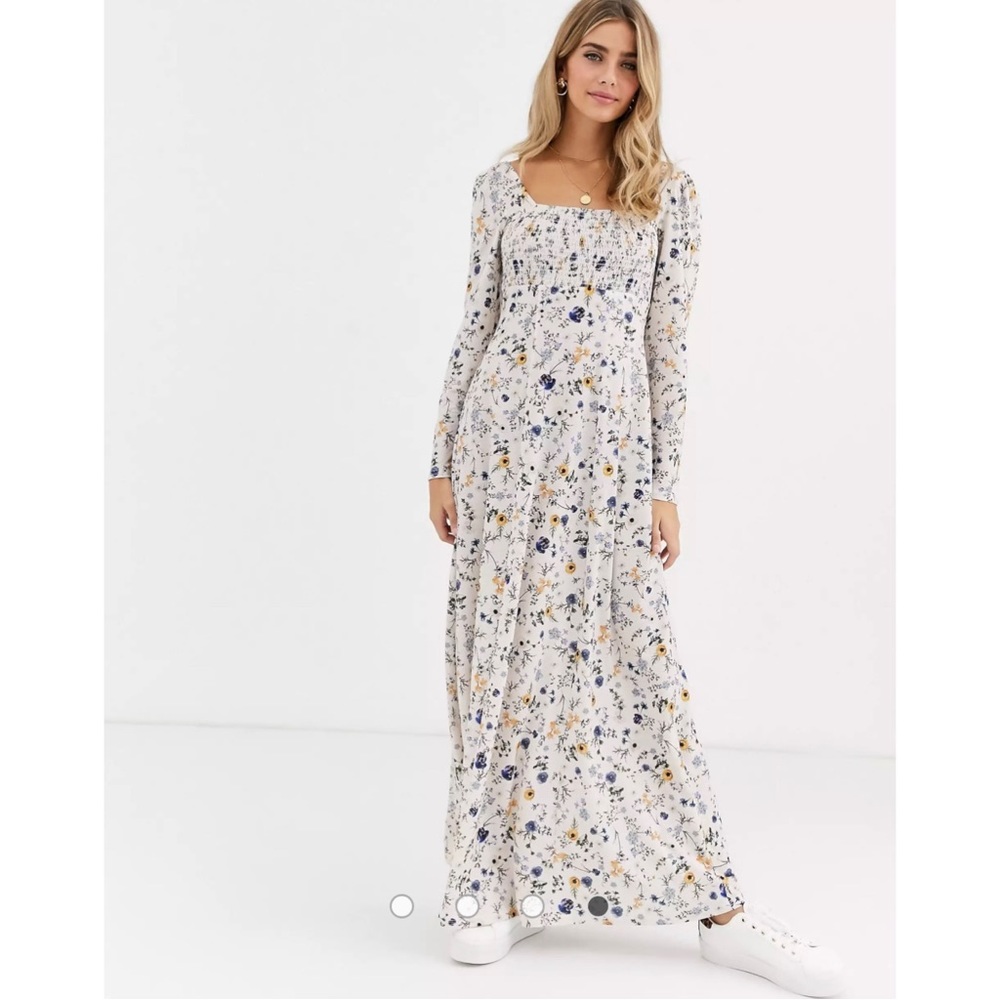 NWT ASOS DESIGN long sleeve square neck shirred maxi dress in floral print
